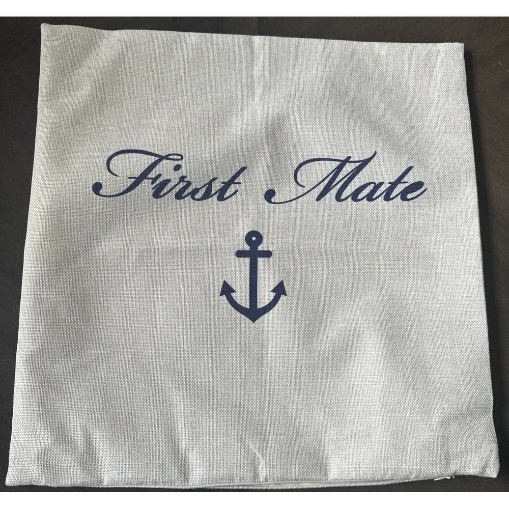Nautical Taupe & Navy Blue Throw Pillow Covers Only Captain & First Mate New Zip